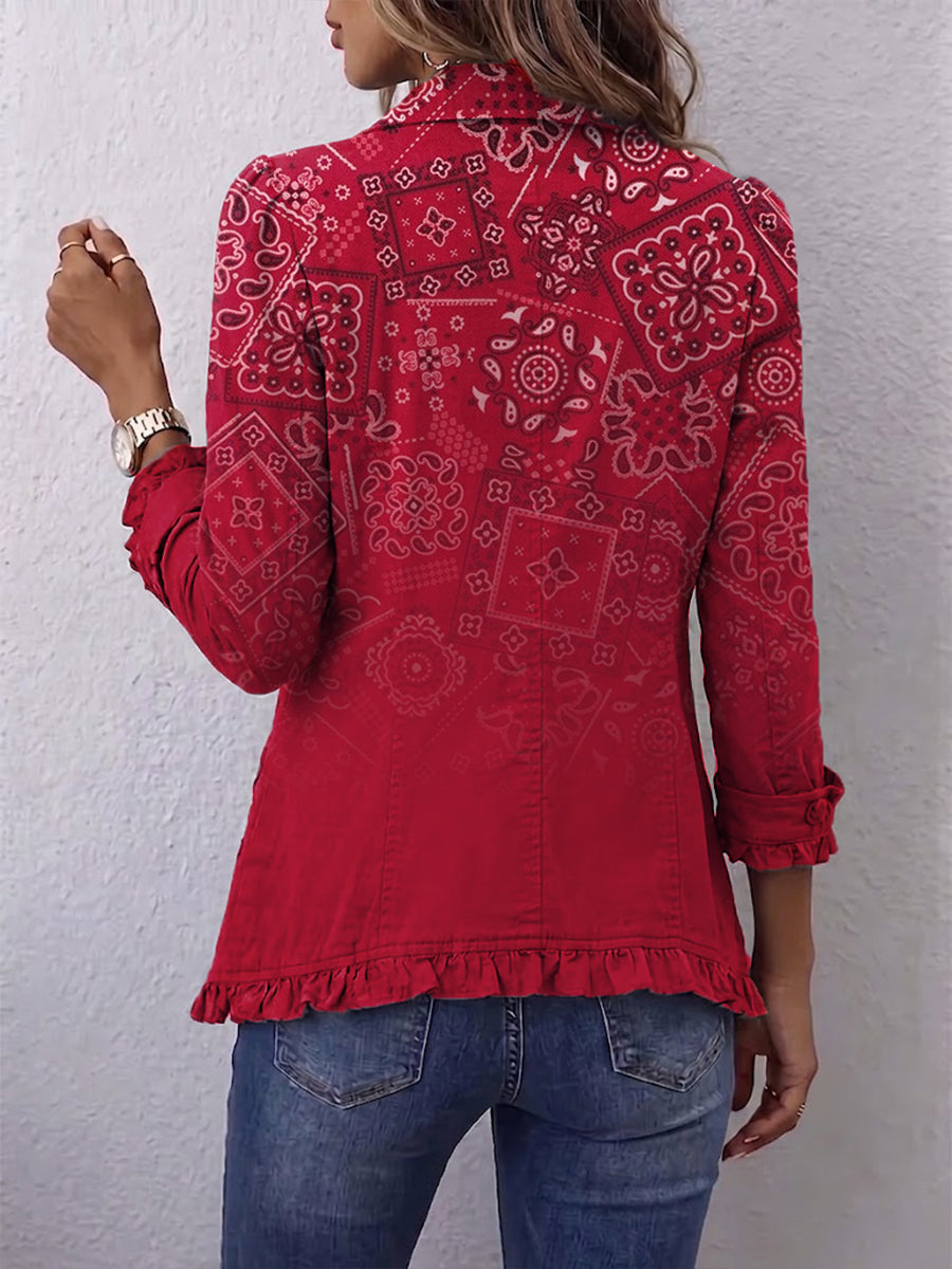 Riley - bohemian paisley ombré ruffled coat — view 2