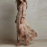 Robin - Retro Floral High Waist Pleated Long Dress — view 2