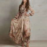 Robin - Retro Floral High Waist Pleated Long Dress — view 3