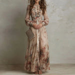 Robin - Retro Floral High Waist Pleated Long Dress — view 4
