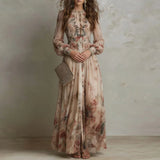 Robin - Retro Floral High Waist Pleated Long Dress — view 4