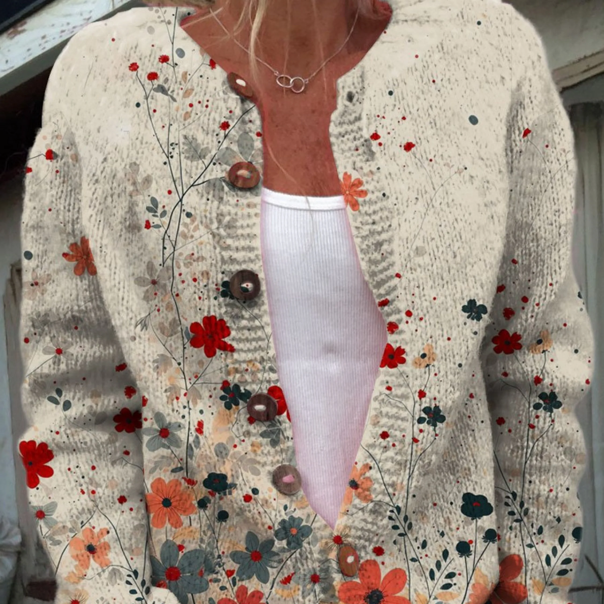 Ruby - Retro floral knit cardigan — view 1