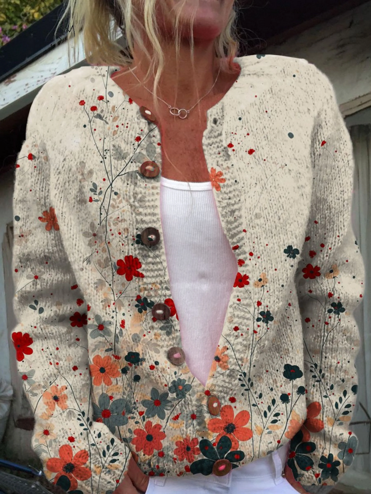 Ruby - Retro floral knit cardigan — view 1