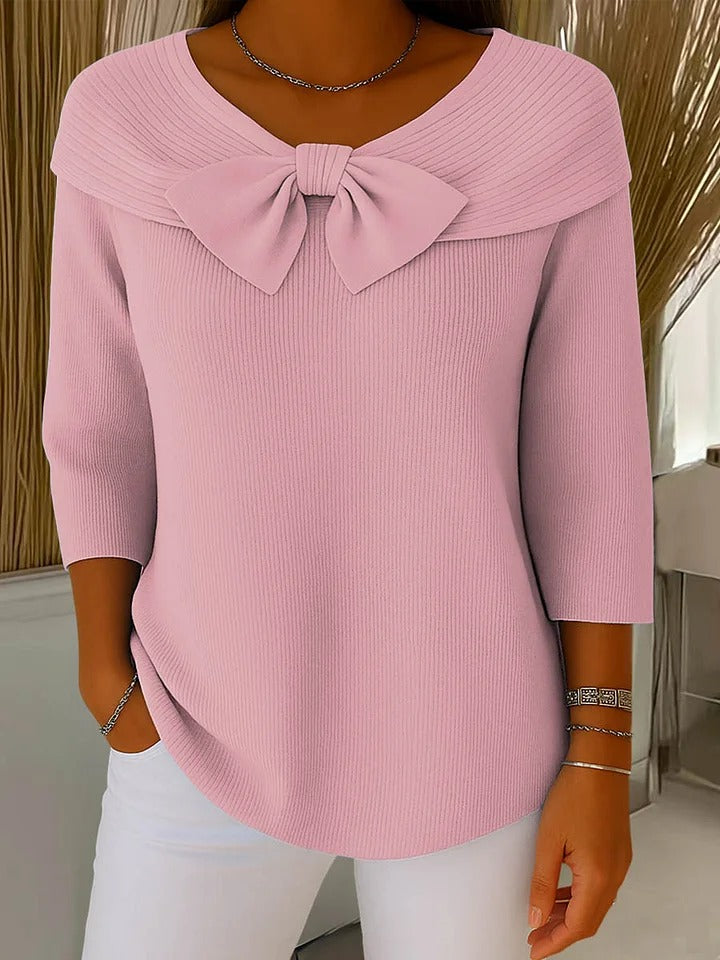 Sandra - ribbed sweater with bow — view 2