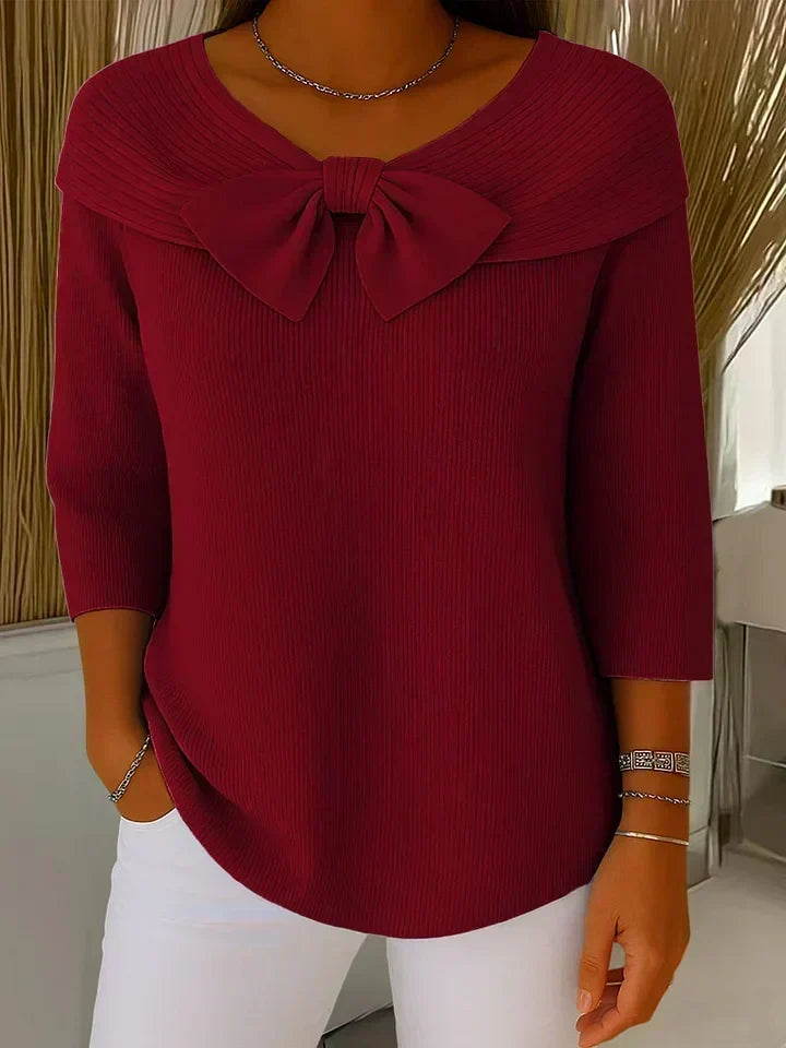 Sandra - ribbed sweater with bow — view 4