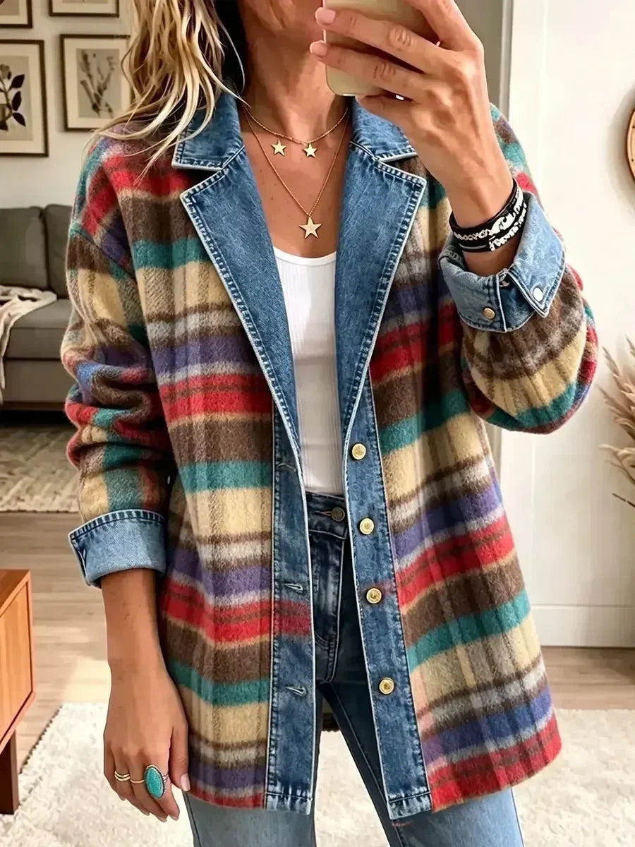Sarah - Retro Patchwork Denim Jacket — view 1