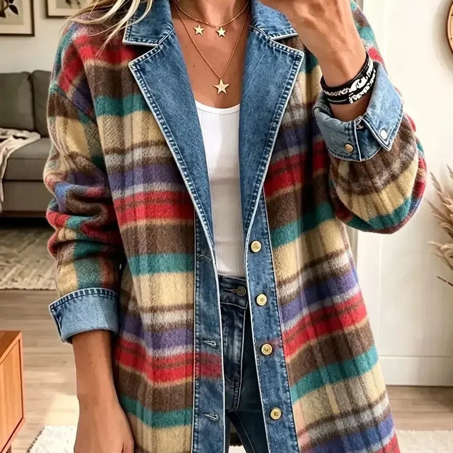 Sarah - Retro Patchwork Denim Jacket — view 1