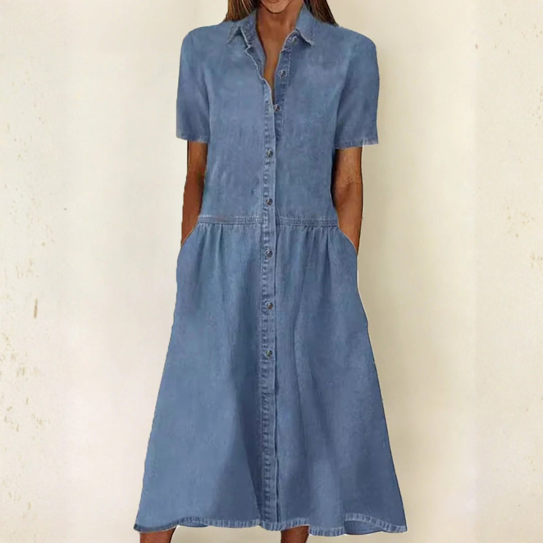 Sarah - short sleeve denim dress — view 1