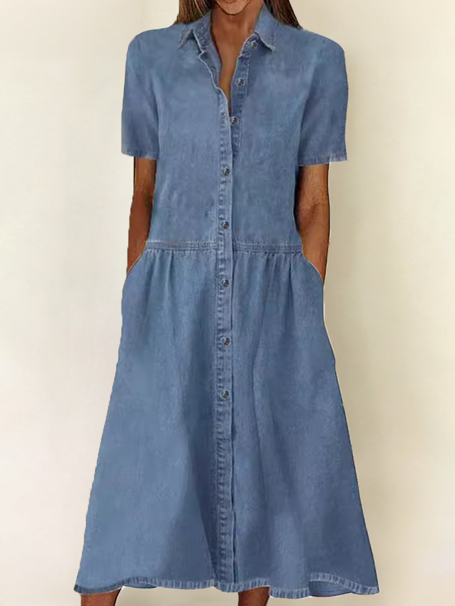 Sarah - short sleeve denim dress — view 2