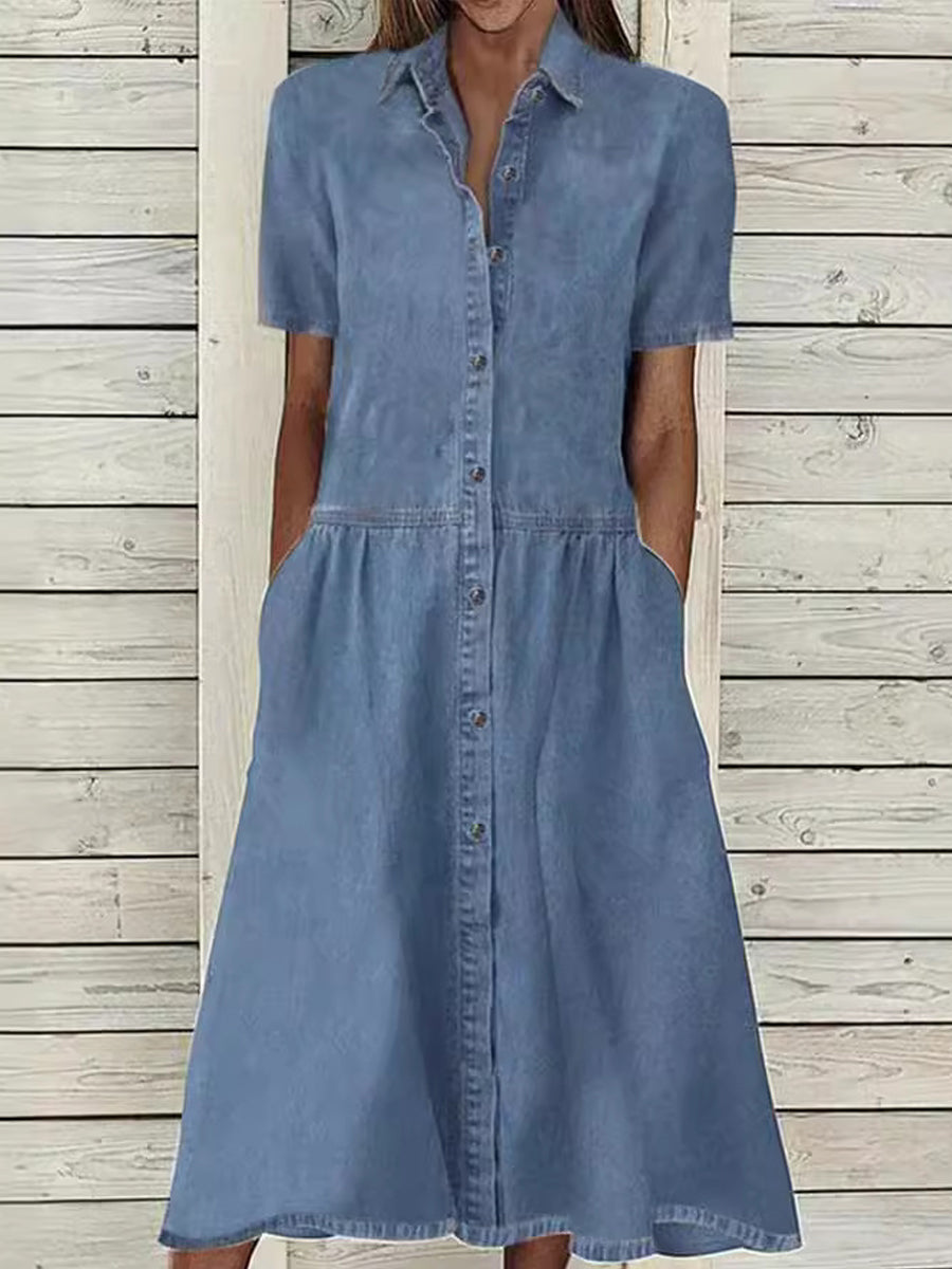 Sarah - short sleeve denim dress — view 3