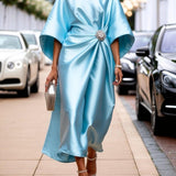 Savannah - Luxurious shimmering satin long dress — view 3