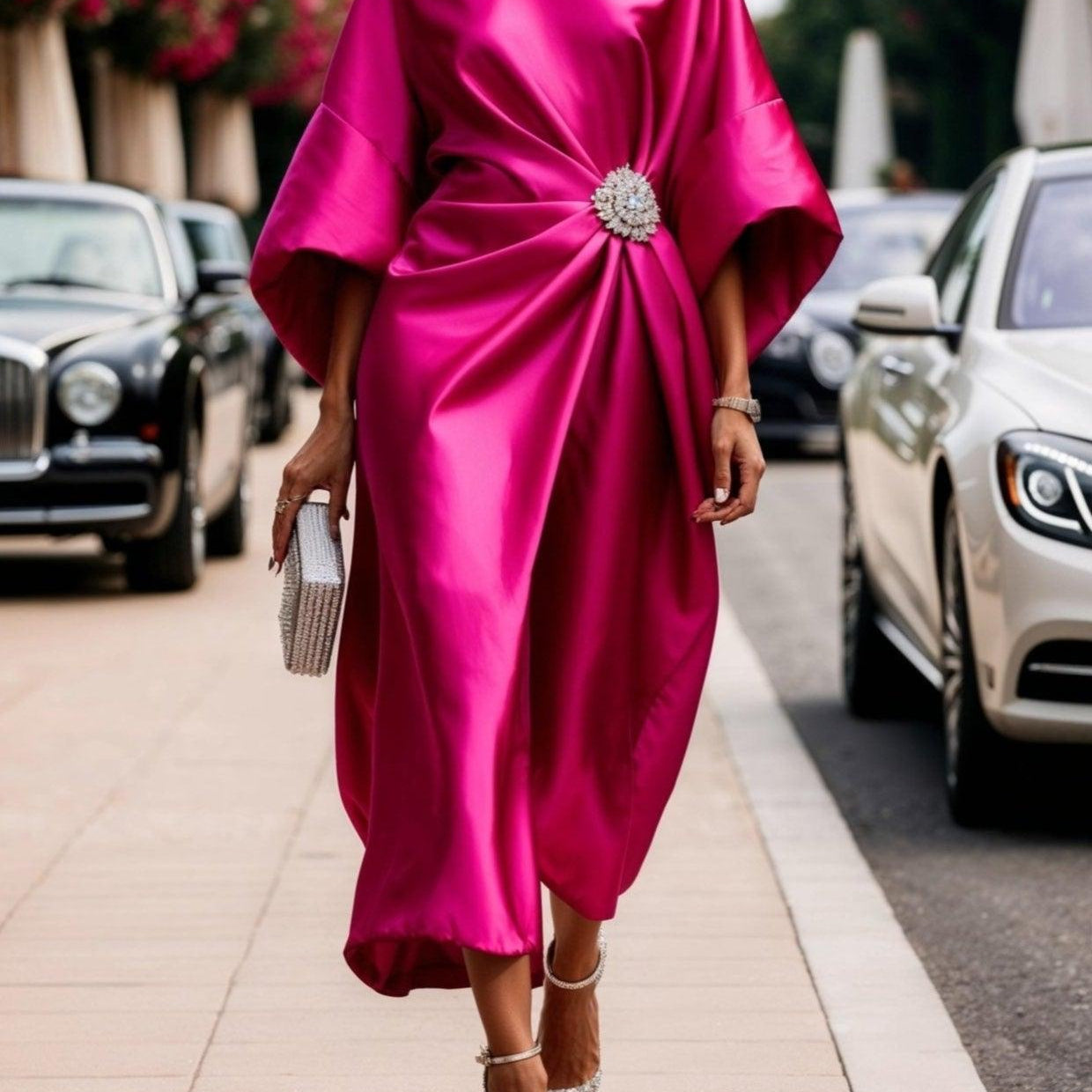 Savannah - Luxurious shimmering satin long dress — view 4