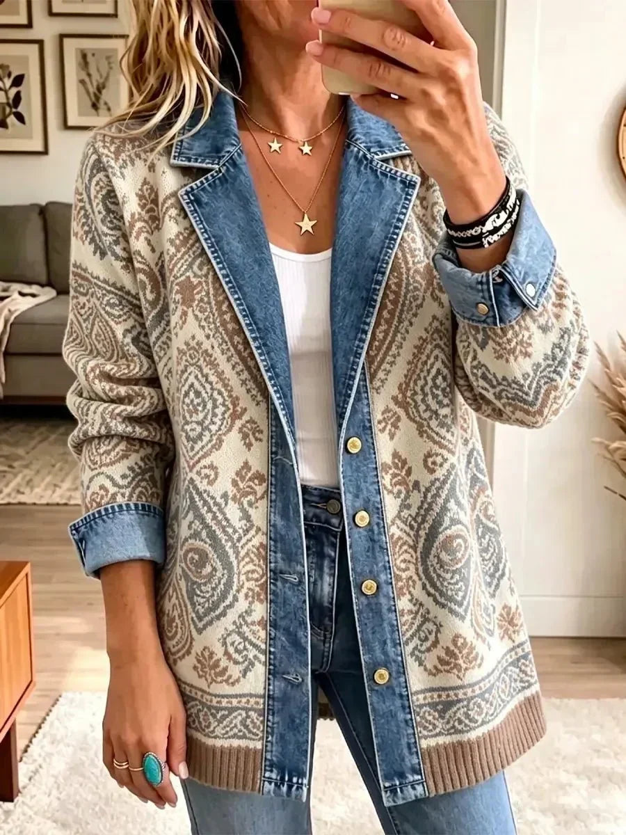 Savannah - retro bohemian patchwork denim jacket — view 1