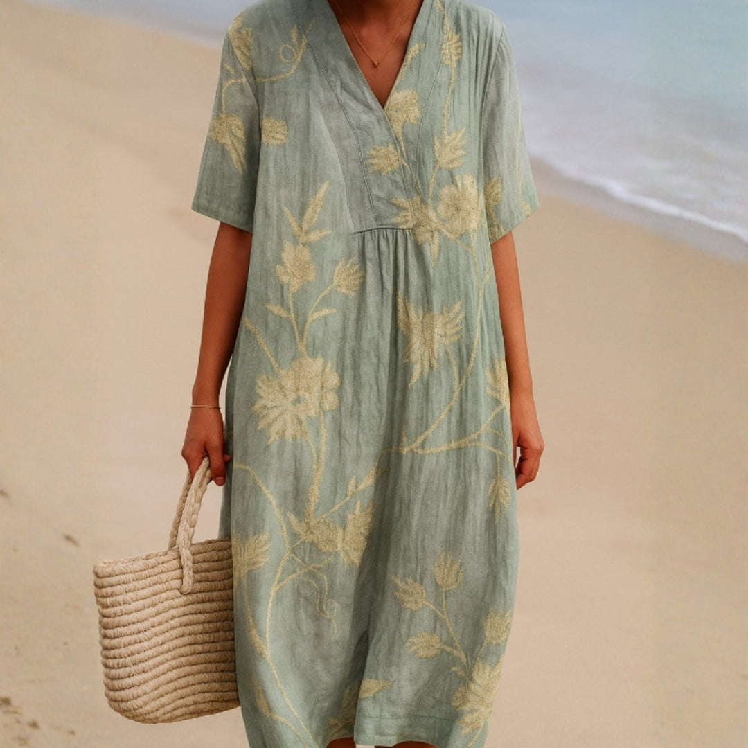 Shannon - blue and grey dress with floral embroidery — view 1