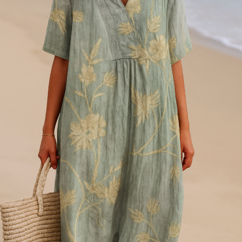 Shannon - blue and grey dress with floral embroidery — view 2