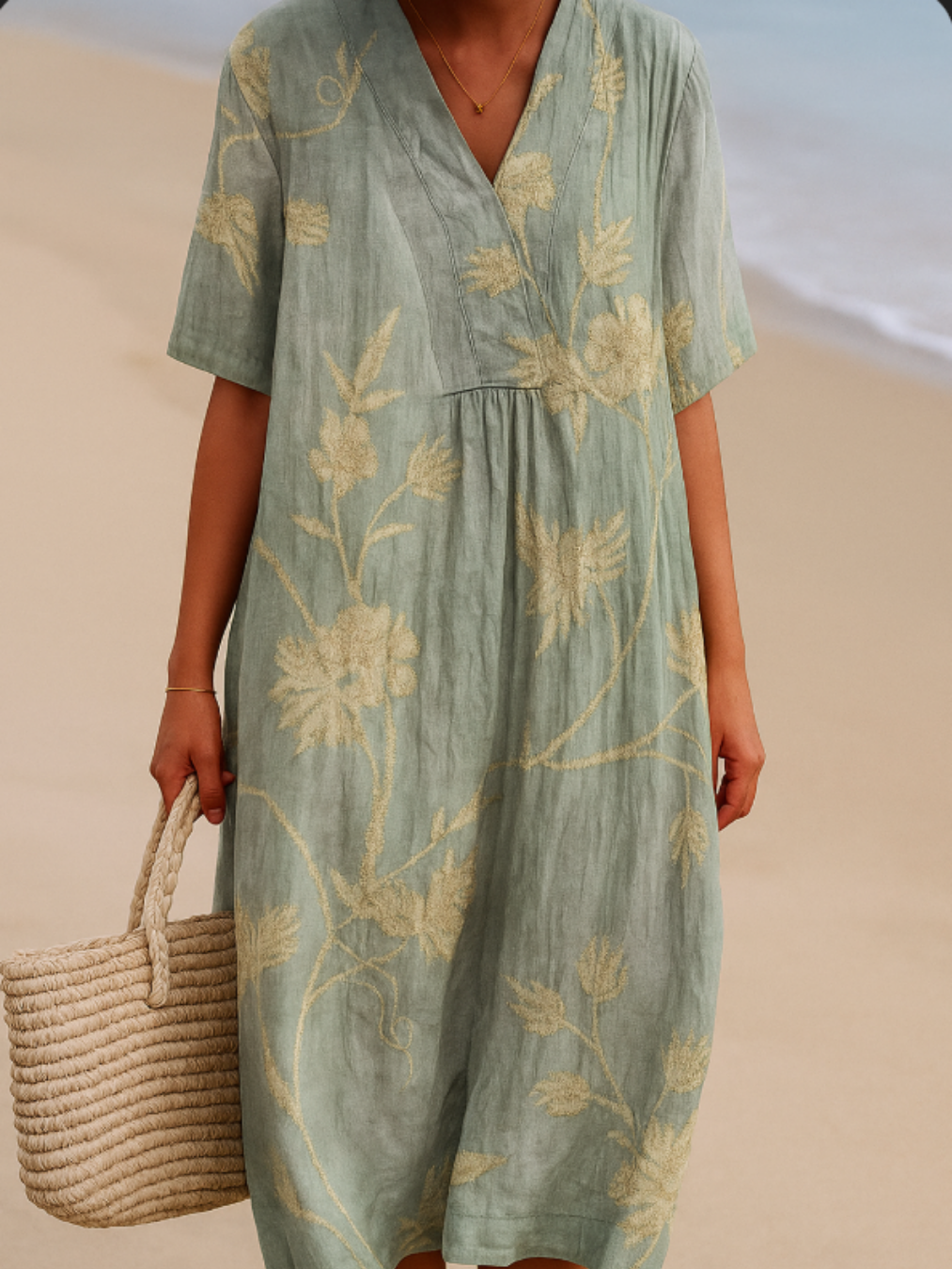 Shannon - blue and grey dress with floral embroidery — view 2