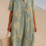Shannon - blue and grey dress with floral embroidery — view 2