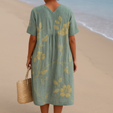 Shannon - blue and grey dress with floral embroidery — view 3