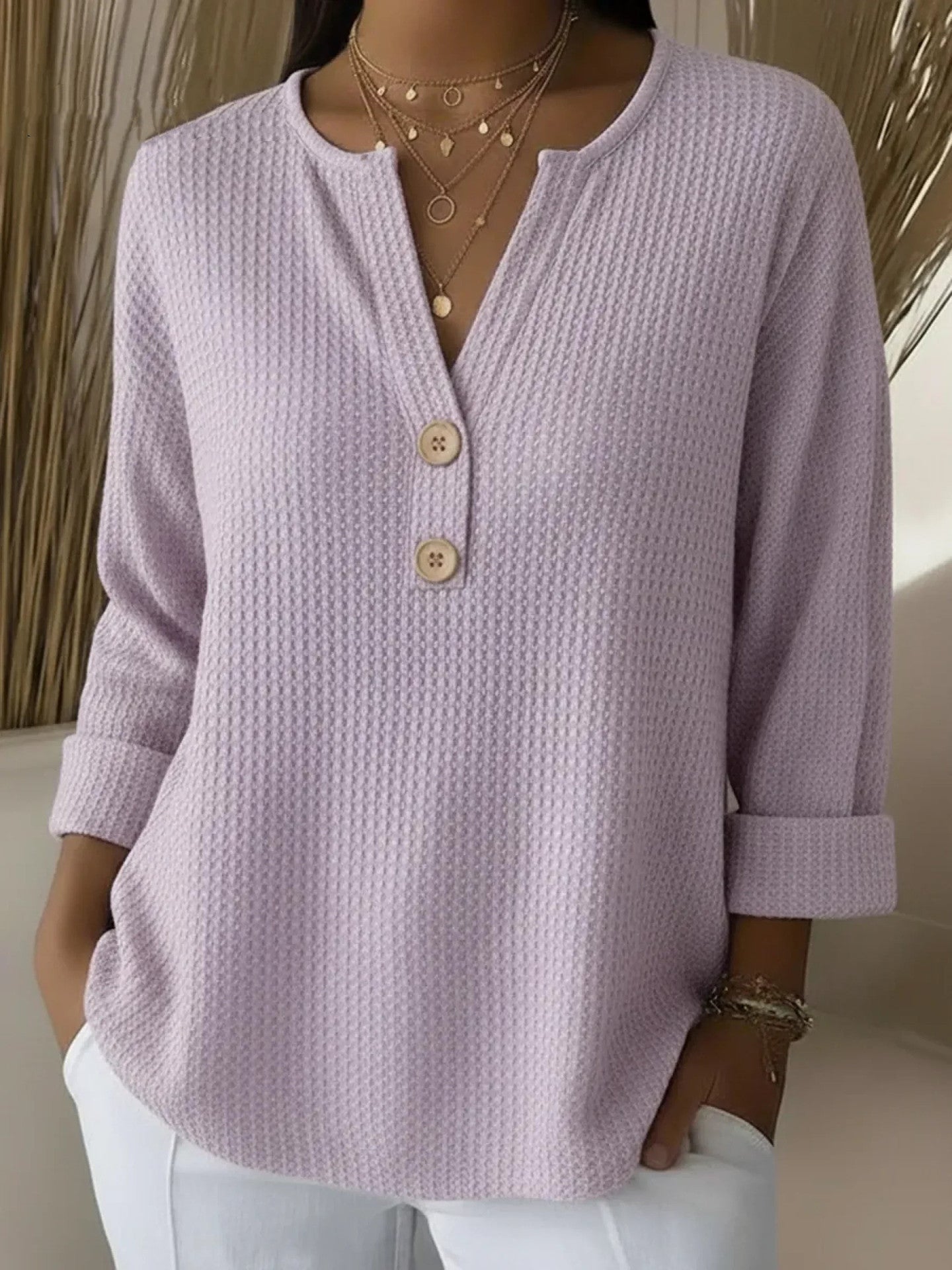 Sharon – Textured Henley Top — view 1