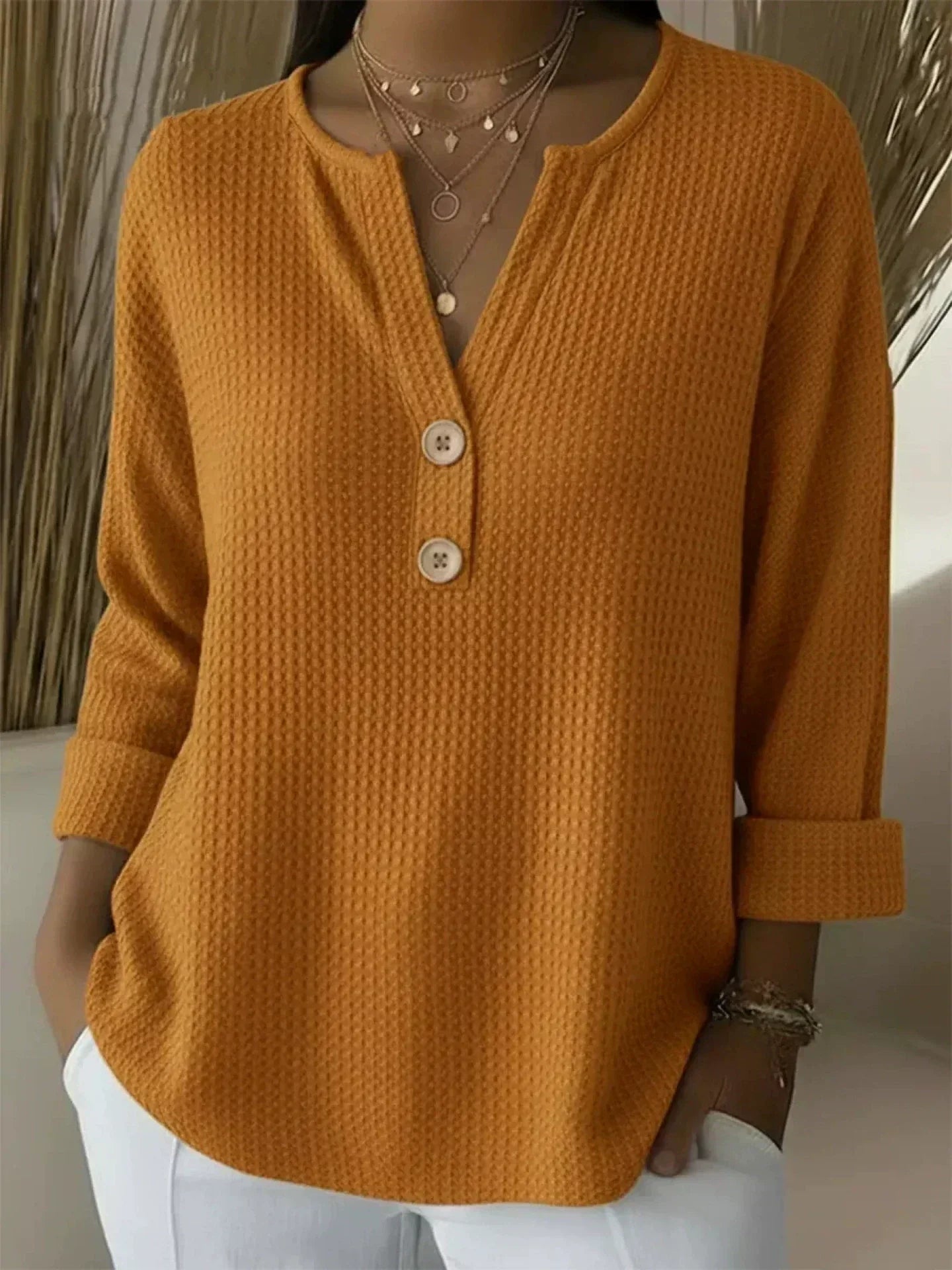Sharon – Textured Henley Top — view 4