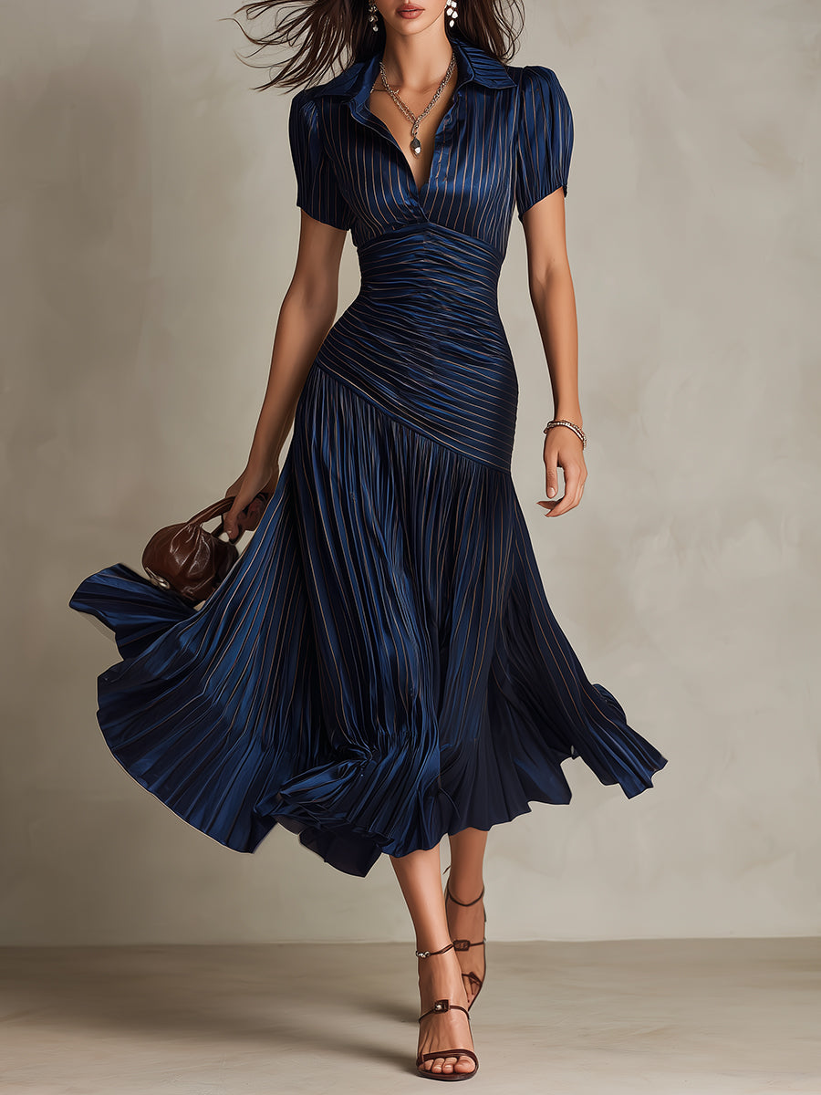 Shelby - Striped Shirt Collar Midi Dress — view 2