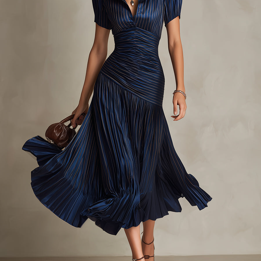 Shelby - Striped Shirt Collar Midi Dress — view 2