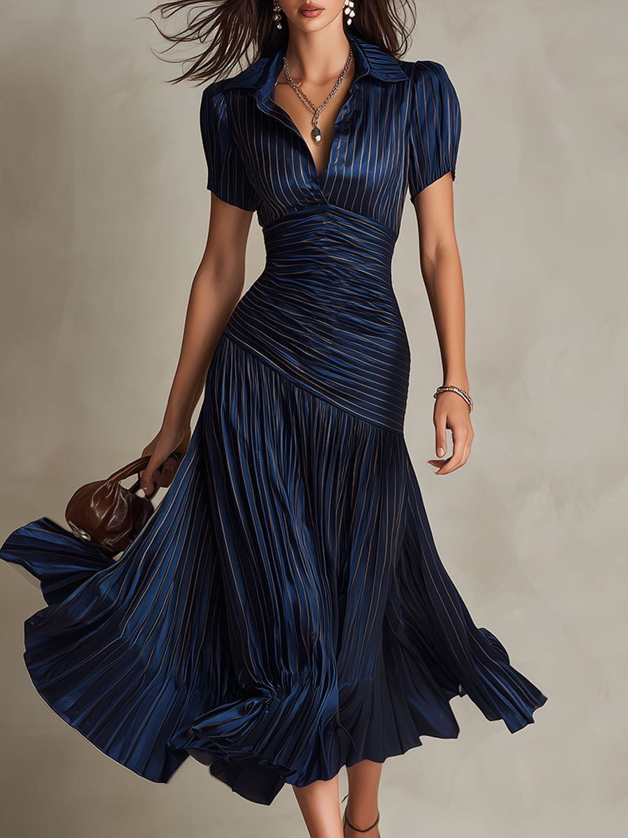 Shelby - Striped Shirt Collar Midi Dress — view 3