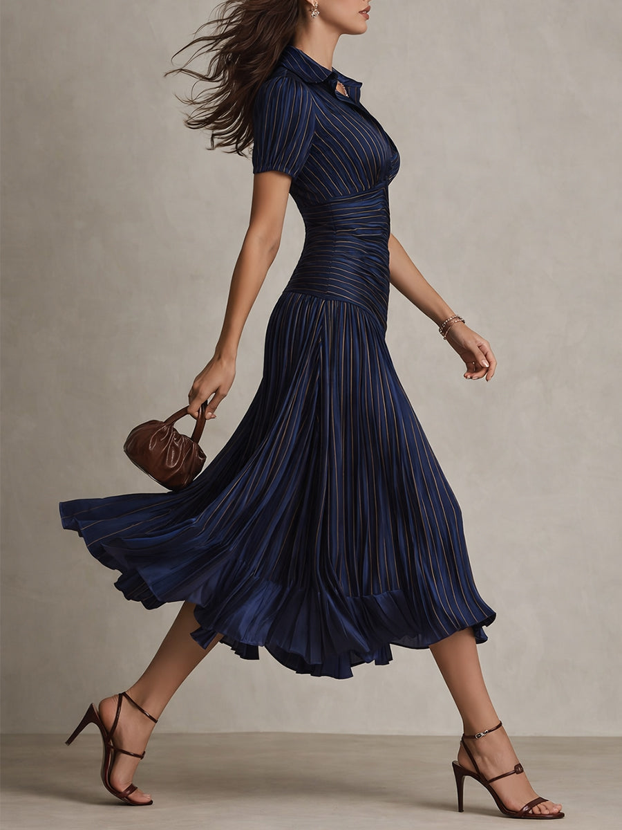 Shelby - Striped Shirt Collar Midi Dress — view 4