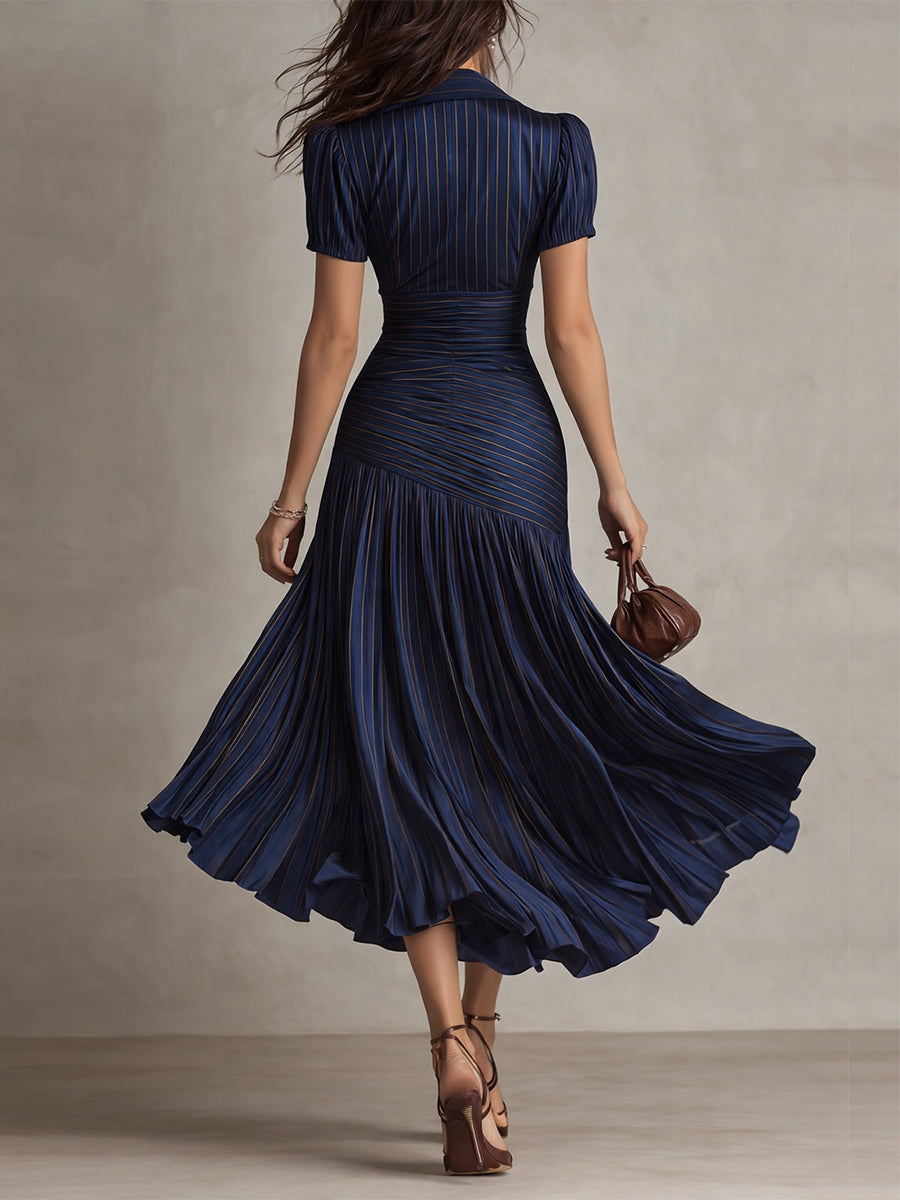 Shelby - Striped Shirt Collar Midi Dress — view 5