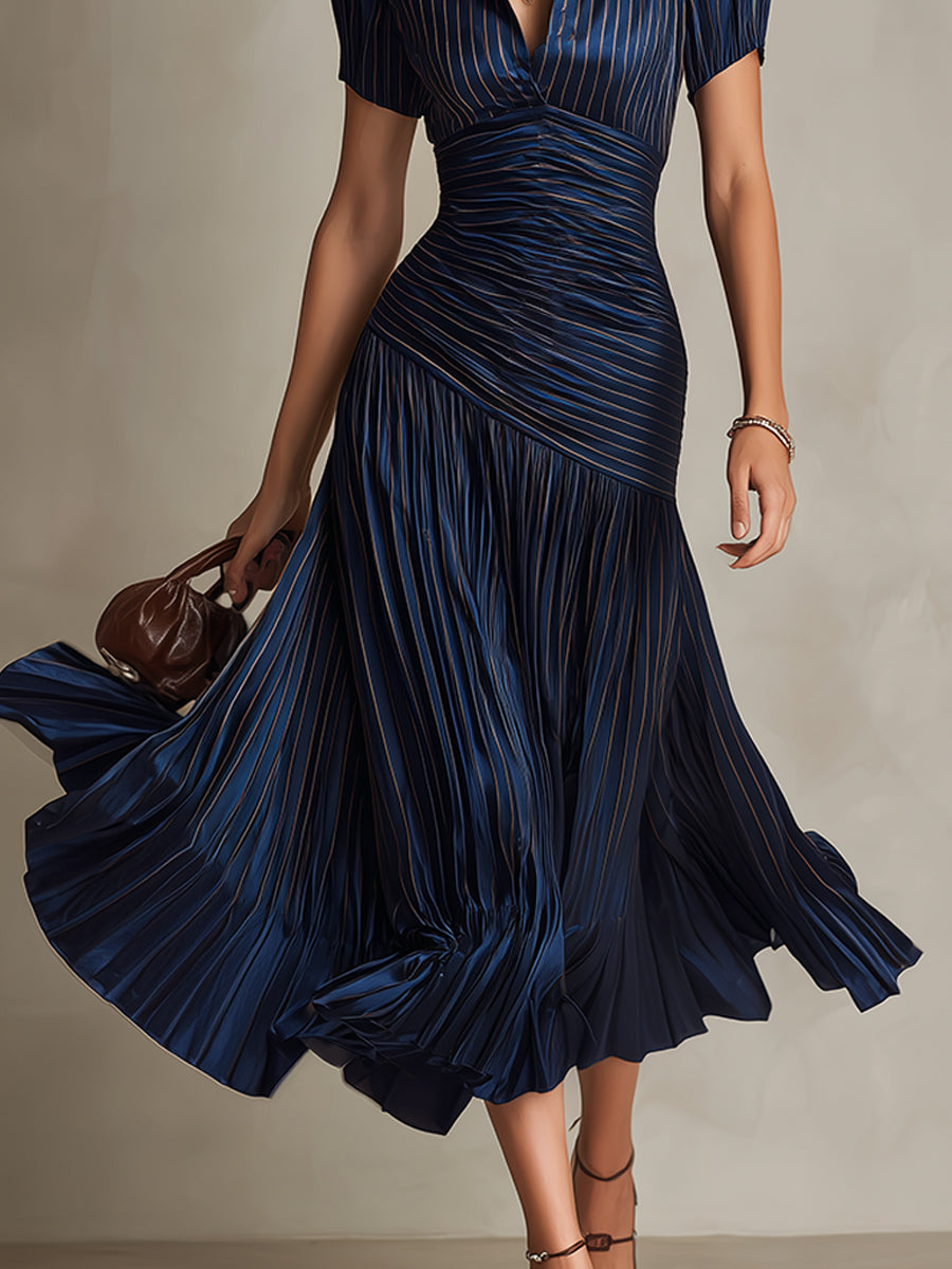 Shelby - Striped Shirt Collar Midi Dress — view 6