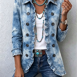 Sofia - boho gradient retro botanical print frill detail coat — view 1