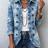 Sofia - boho gradient retro botanical print frill detail coat — view 1