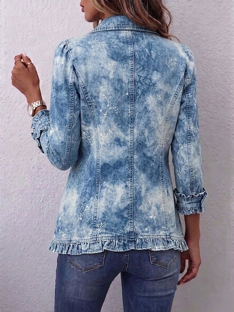 Sofia - boho gradient retro botanical print frill detail coat — view 2