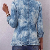 Sofia - boho gradient retro botanical print frill detail coat — view 2