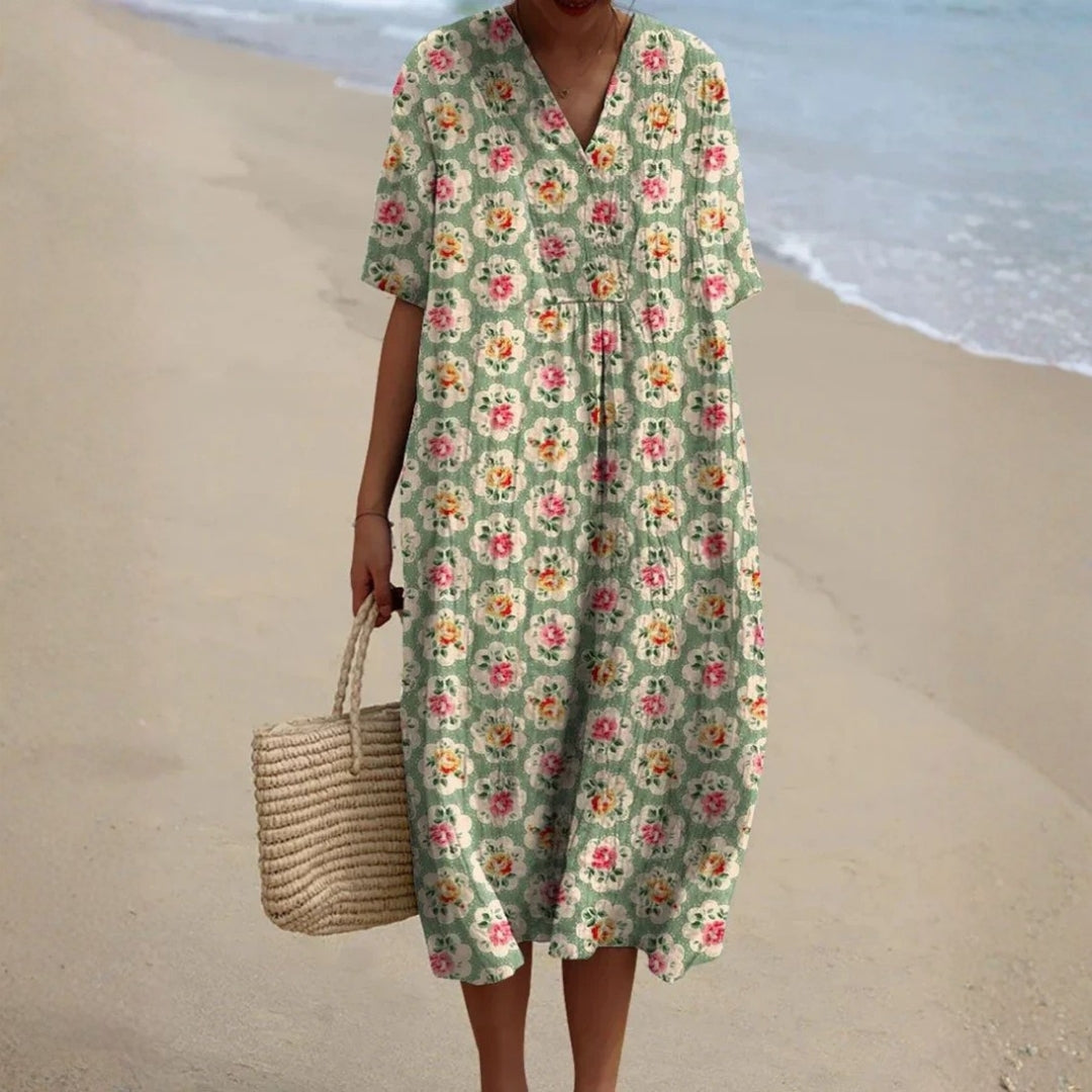 Sophie - retro floral dress in aqua green — view 1