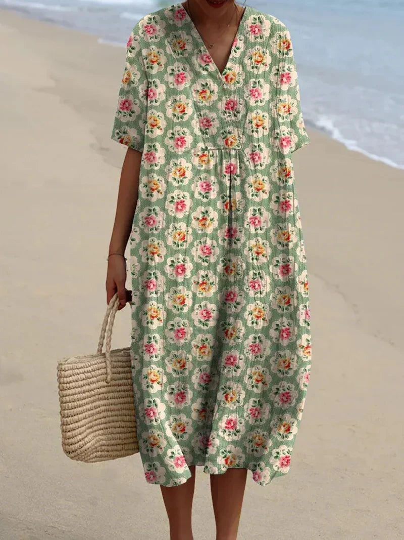 Sophie - retro floral dress in aqua green — view 2