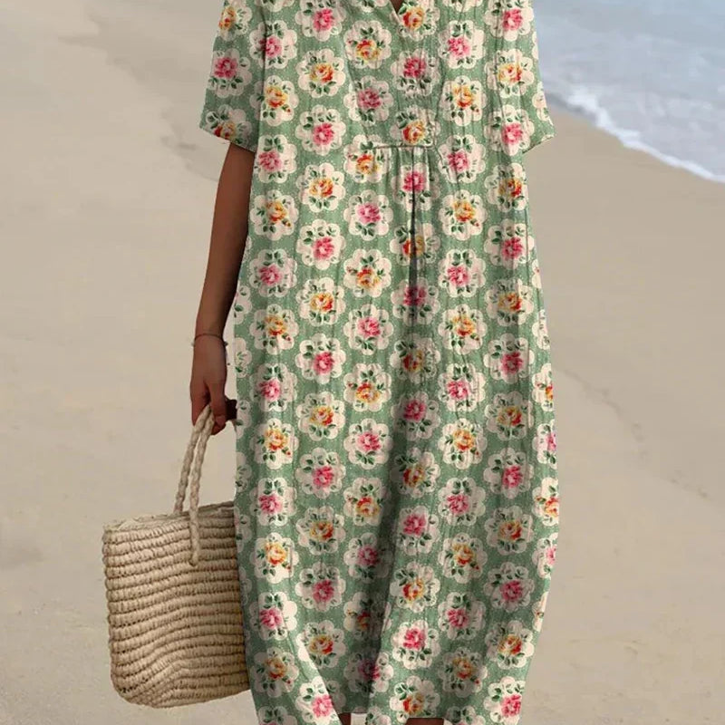 Sophie - retro floral dress in aqua green — view 2