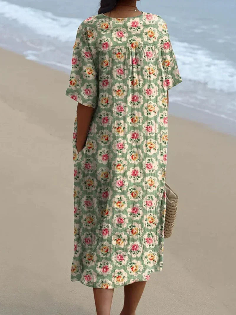 Sophie - retro floral dress in aqua green — view 3