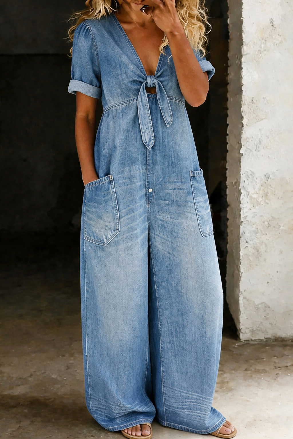 Sophie - V-Neck Short Sleeve Jumpsuit — view 5
