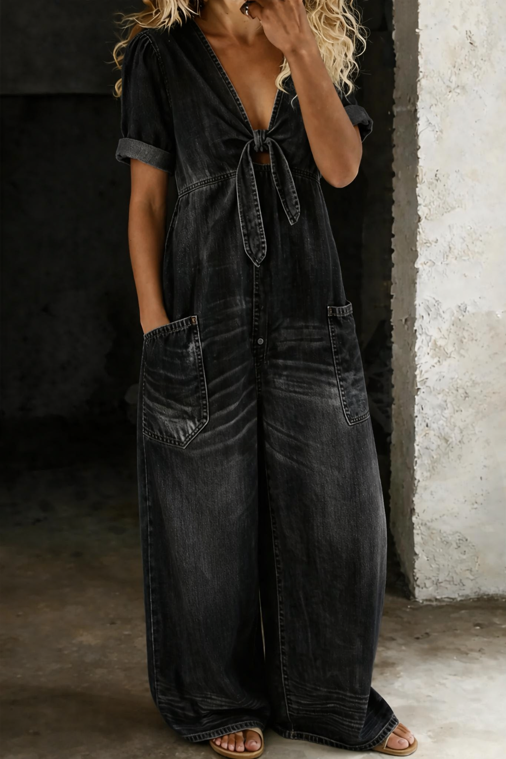 Sophie - V-Neck Short Sleeve Jumpsuit — view 6