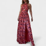 Stella - long floral print dress with neck strap — view 1