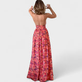 Stella - long floral print dress with neck strap — view 2