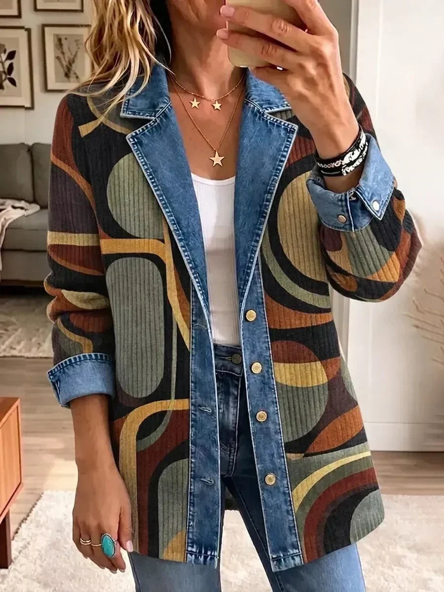 Stella - retro abstract denim jacket — view 1