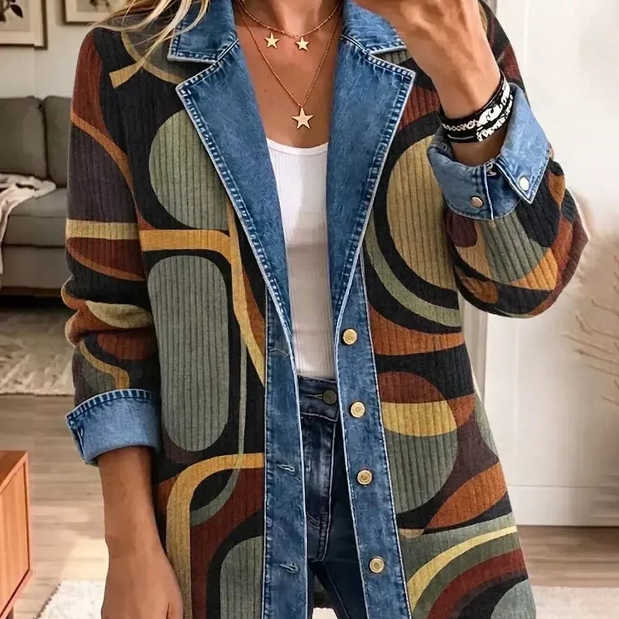 Stella - retro abstract denim jacket — view 1