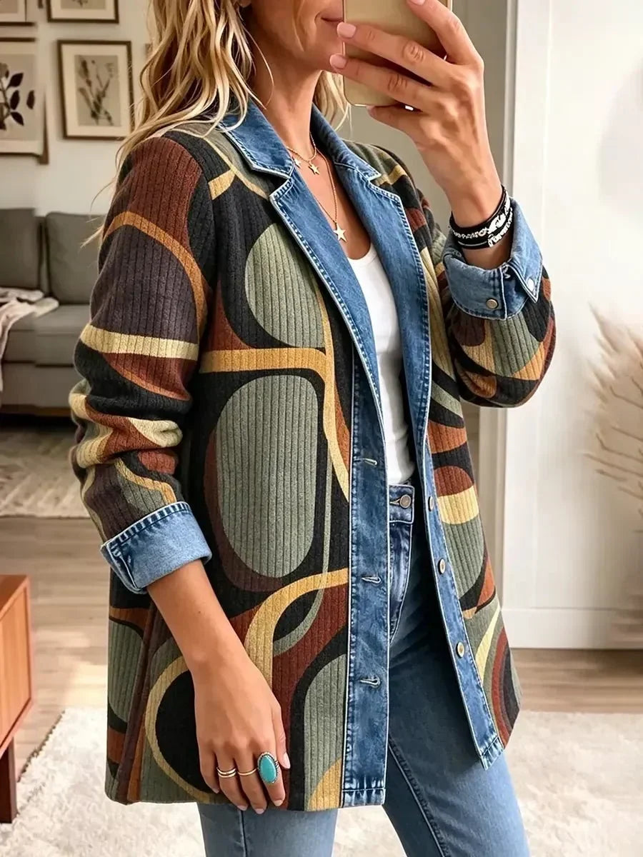 Stella - retro abstract denim jacket — view 2
