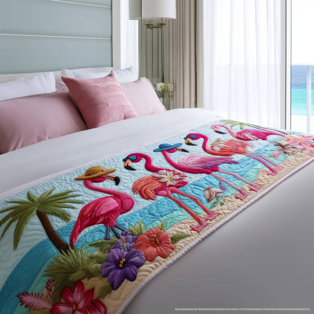 Quilted bed runner - Flamingo Bay — view 1