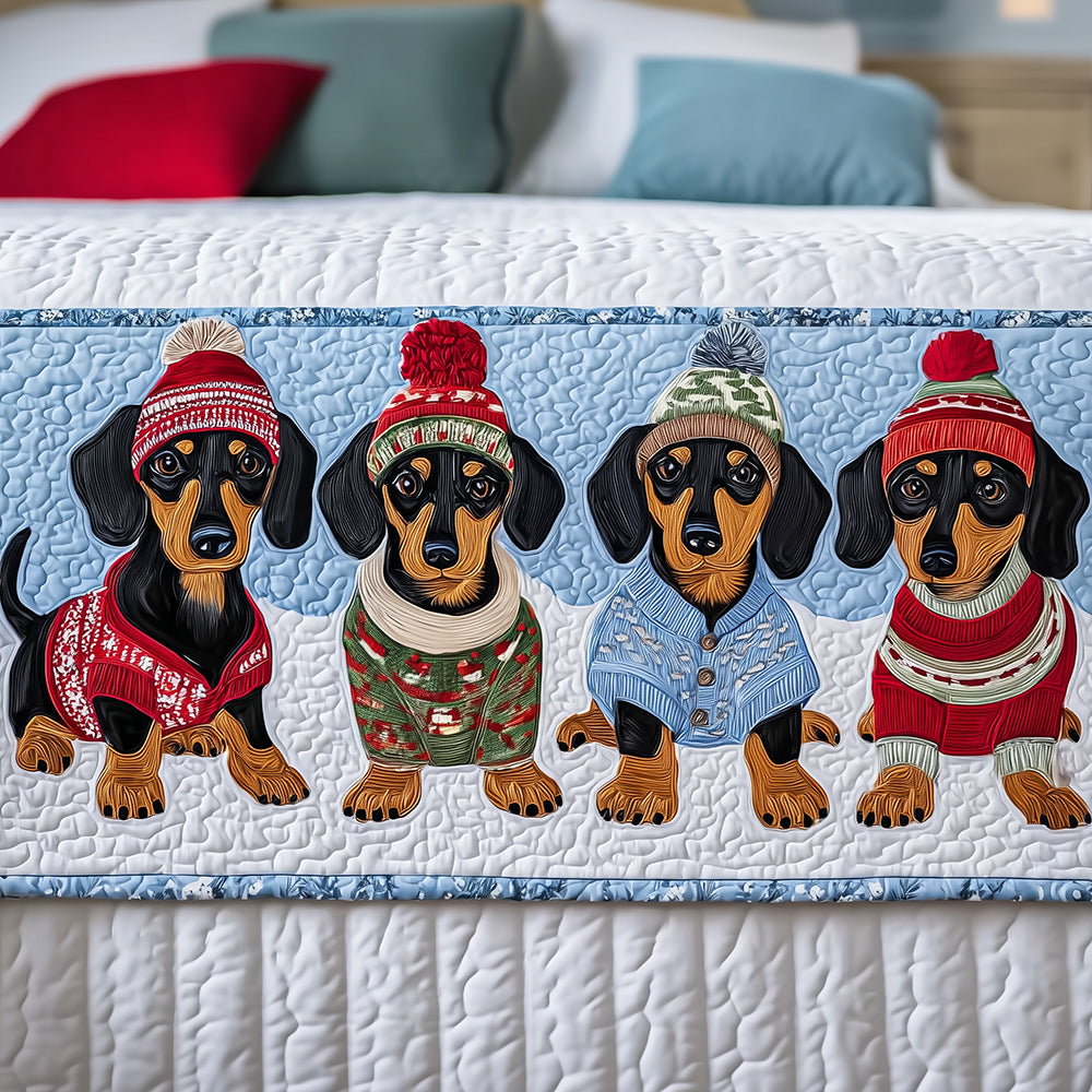 Quilted bed runner - Quilted Dachshund Christmas — view 1