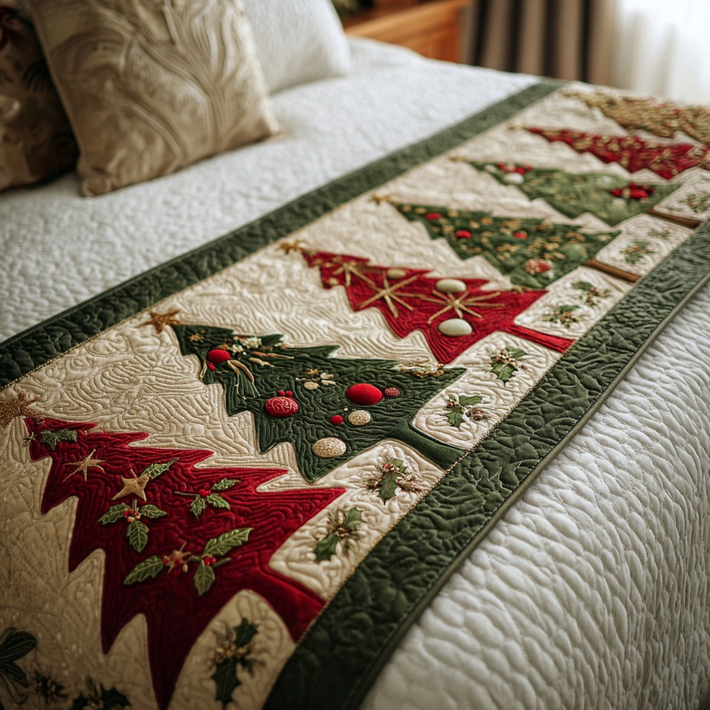 Quilted bed runner - Holly forest — view 1