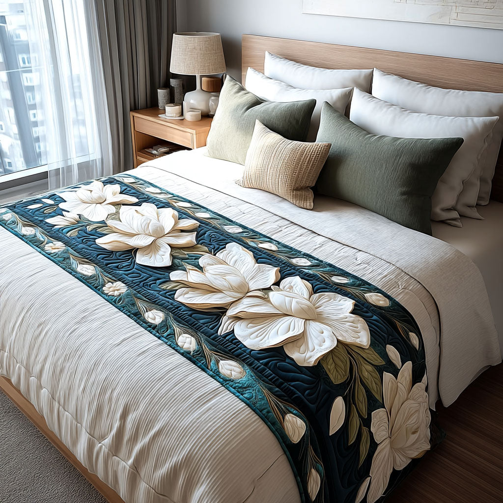 Quilted Bed Runner - Midnight Magnolia — view 1
