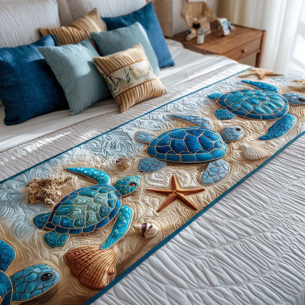 Quilted bed runner - Peaceful Turtle Bay — view 1